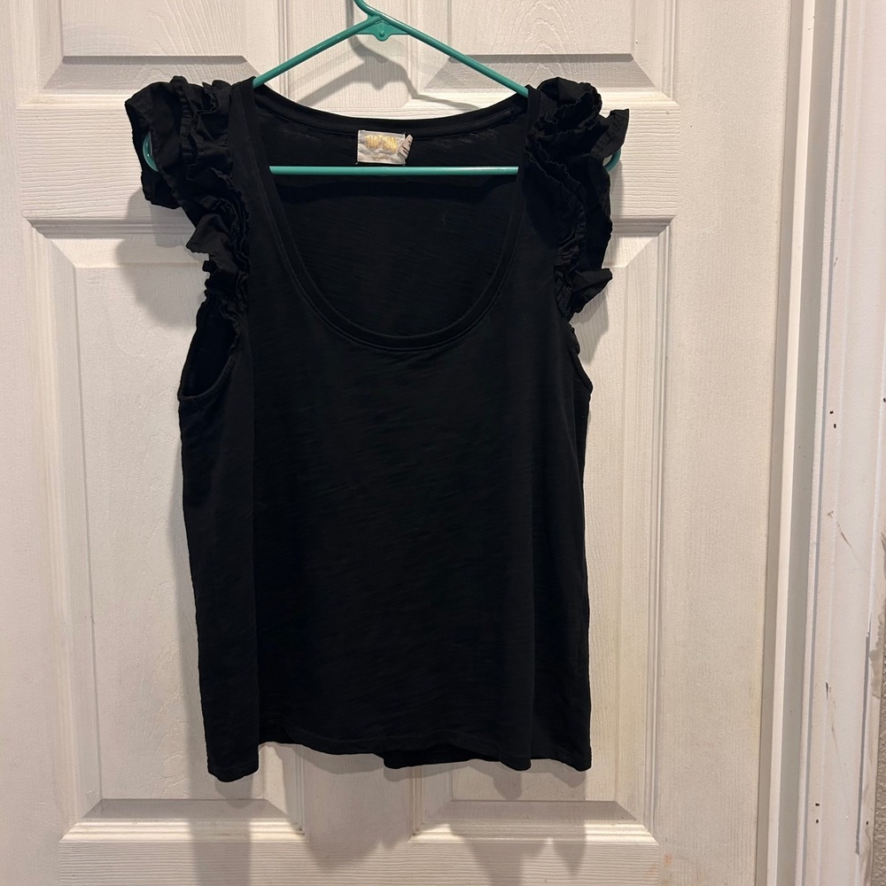 Nation LTD Valentina Ruffled Tank Top Black Sleeve Women's Size‎ L Casual Basic